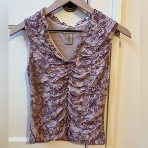 Vintage Y2K Apostrophe Mauve Floral Ruched Blouse